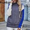 Women's Autumn and Winter Long Sleeve Knit Sweater Pullover Twisted Rope Splicing Commuter High Neck Sweater