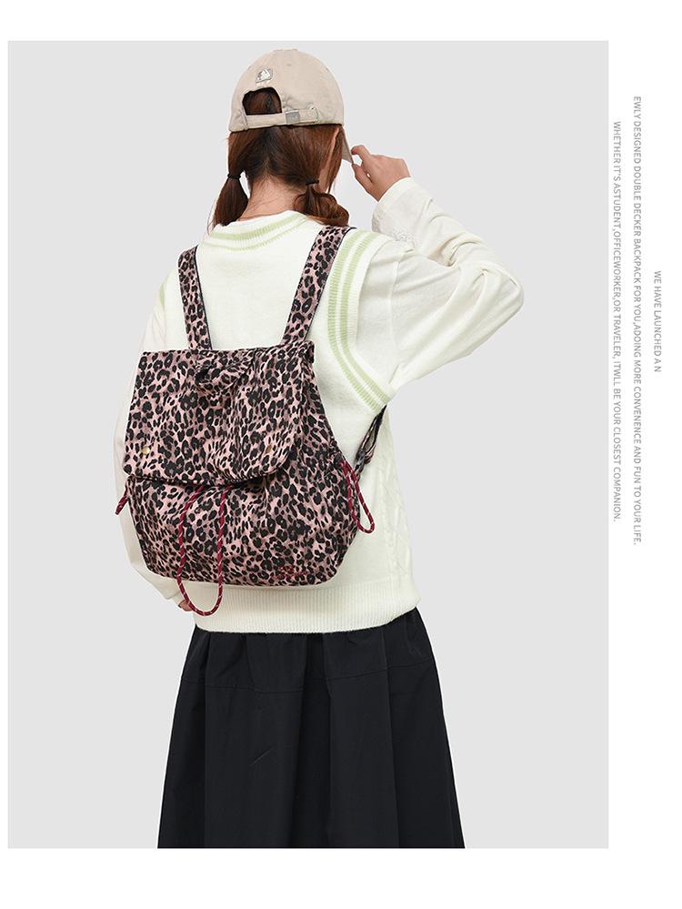 Модный ретро-рюкзак из парусины с леопардовым принтом и завязками, 2025 год - большая вместимость