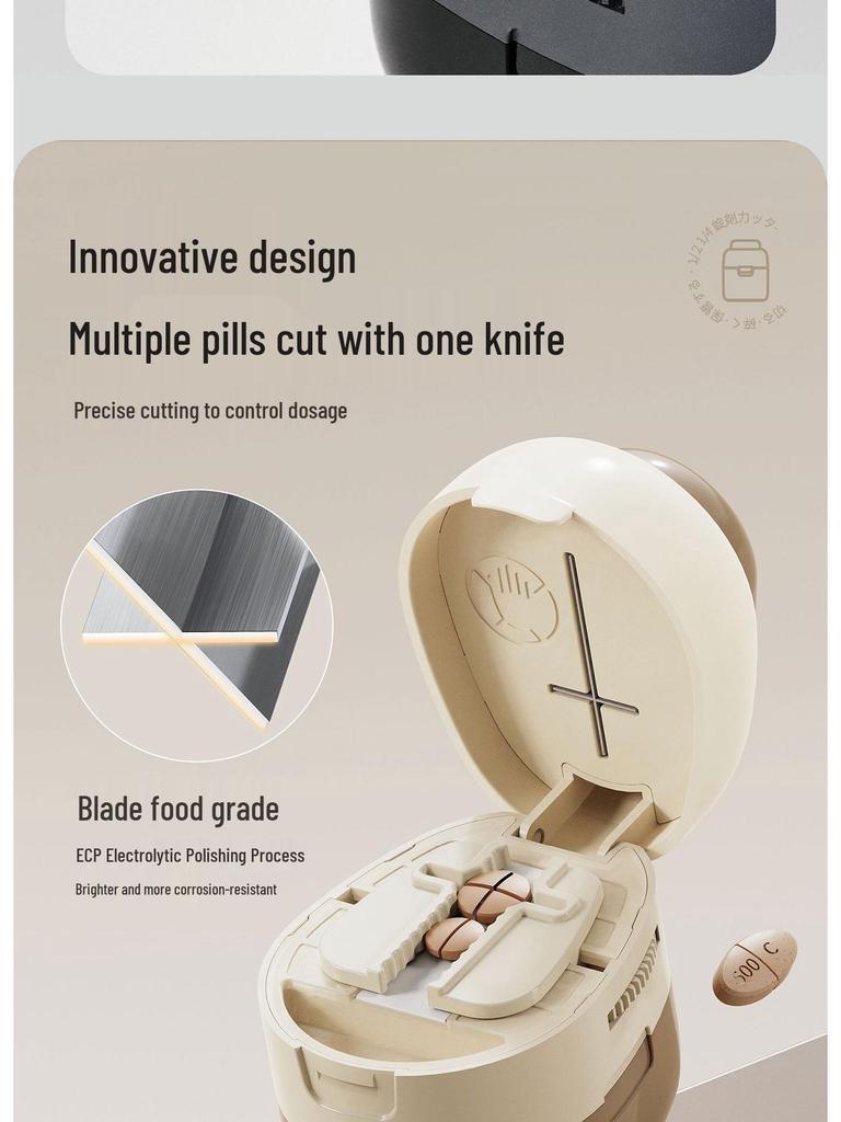 Portable Multi-functional Pill Cutter & Dispenser: 4-in-1 Medicine Storage and Splitter Tool