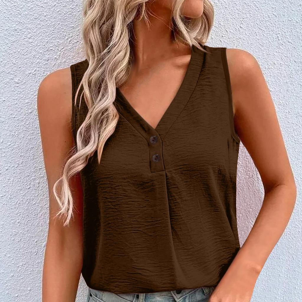Летний женский жилет без рукавов на пуговицах с v-образным вырезом