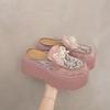 Fashion Platform Slippers Women's Fashion Round Head Deep Mouth Suede Mesh Beaded Butterfly Knot Waterproof Platform High Heels