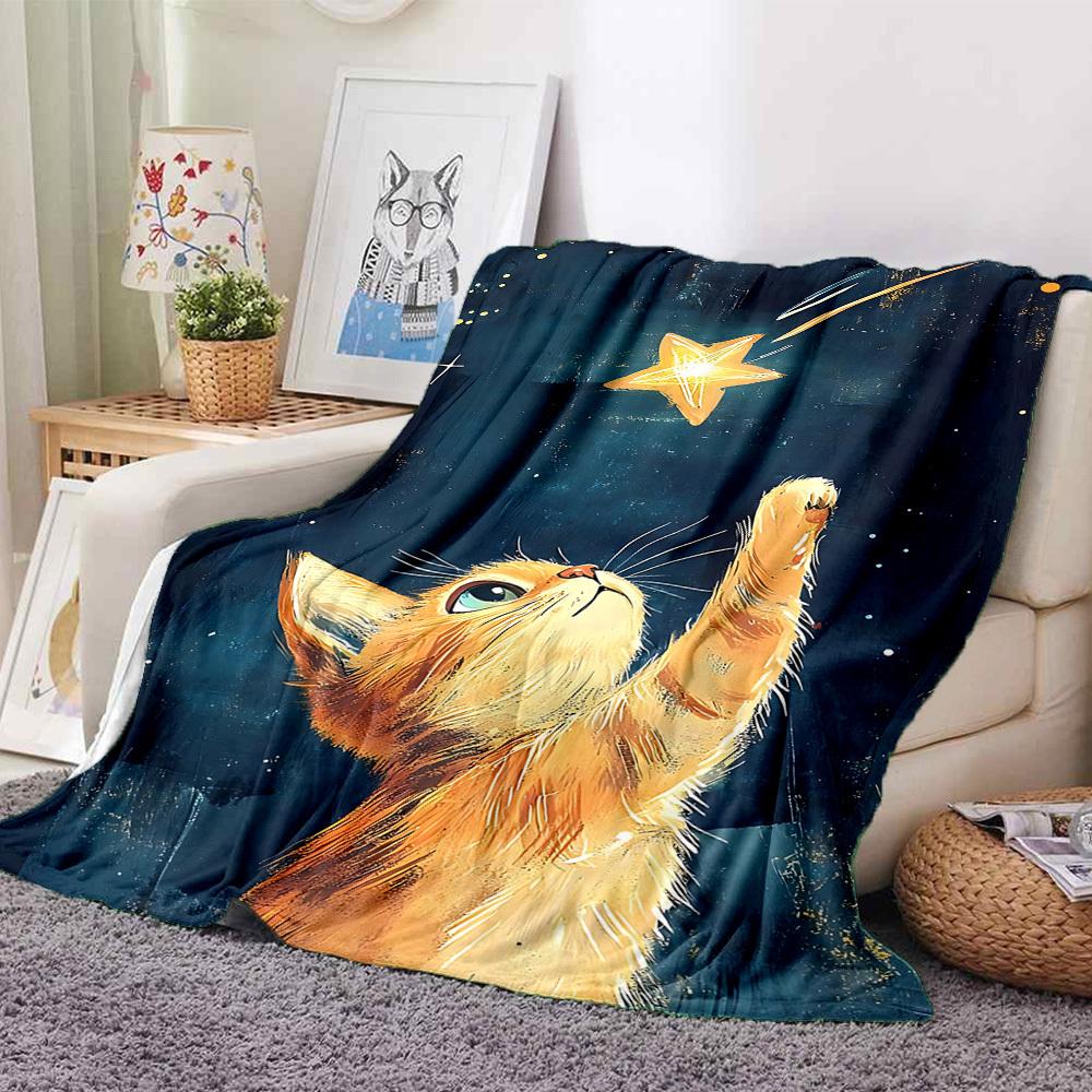 1pc Celestial Kitty Blanket Warm, Cozy, And Soft, Suitable for Sofas, Beds, Cars, And Office Use.Perfect for Camping And Travel, Making It a Great Gif