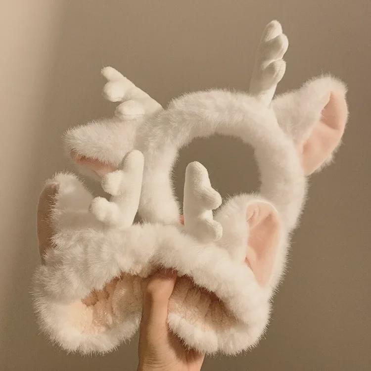 Очаровательная плюшевая повязка на голову с рогом дракона и оленя для умывания лица и веселых представлений