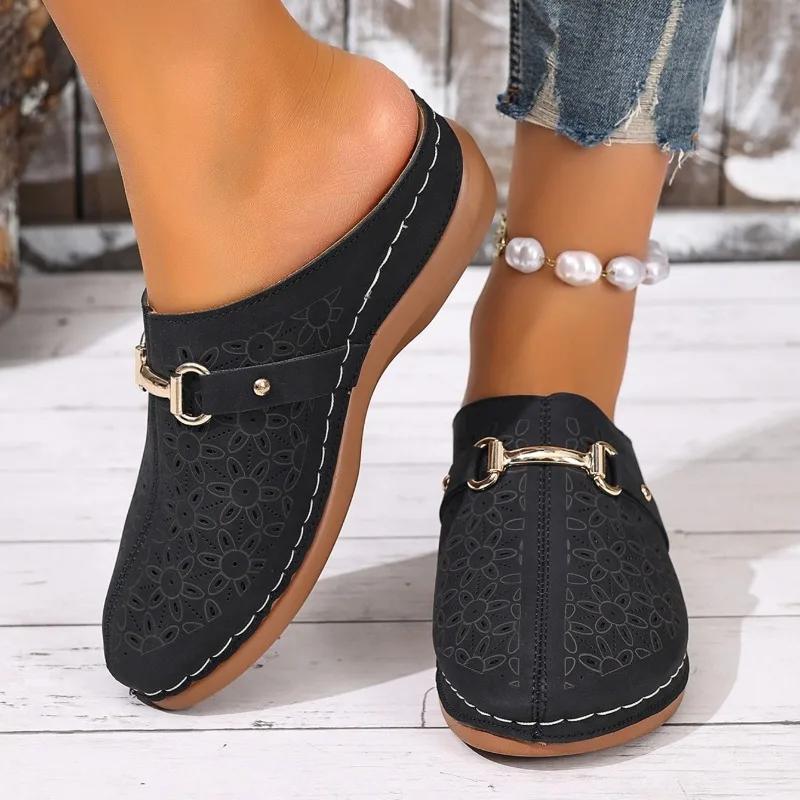 Fashion 2025 Summer Women Slippers Slip On Daily Retro Slippers Anti-slip Hollow Sandals Trend Casual Designer Shoes Women Slides Women