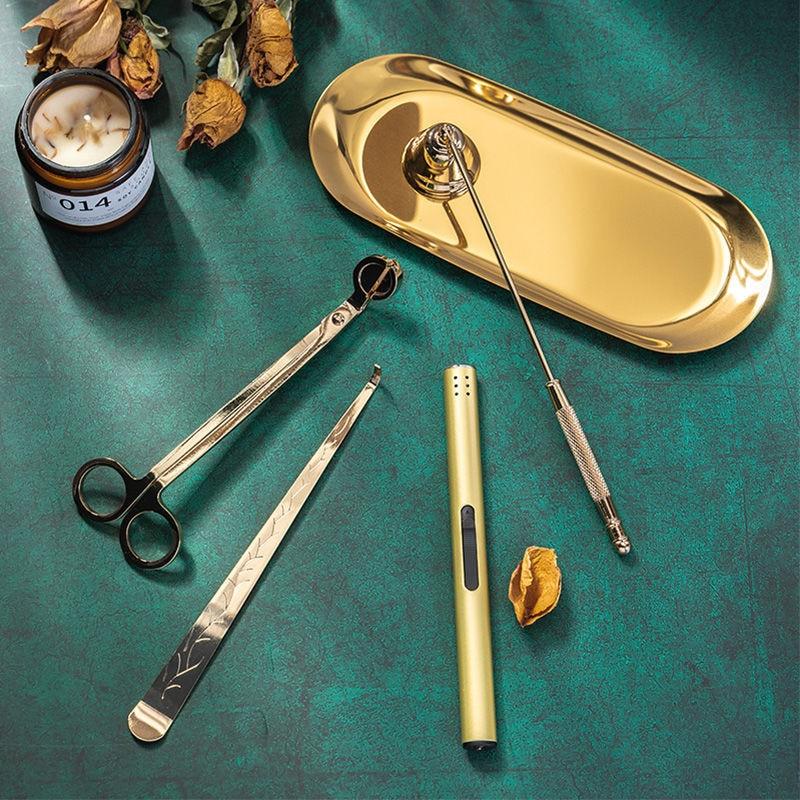 3pcs Luxury Candle Accessory Set Candle Extinguisher Tool Candle Snuffer Trimmer Hook Tray Dipper Home Decor For Party Wedding