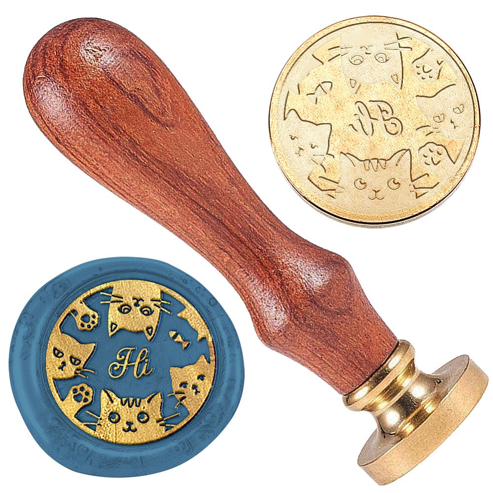1pc Wax Seal Stamp Set 1Pc Golden Tone Sealing Wax Stamp Solid Brass Head with 1Pc Wood Handle for Envelopes Invitations Gift Card Cat Shape 83x22mm