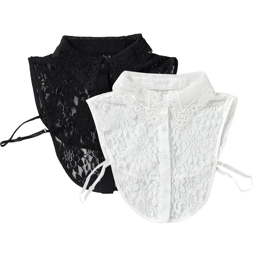 Chiffon Lace Floral Fake Collar Women Detachable Lapel Choker Necklace Ladies Removable Half Shirt False Collar Decoration