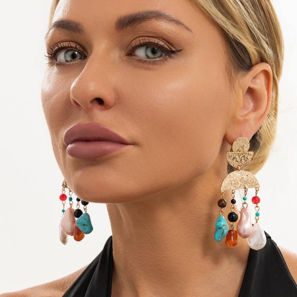 Imitation Pearl Dangle Earrings Gold Tone Drop Earrings Vintage Tassel Earrings Beach Party