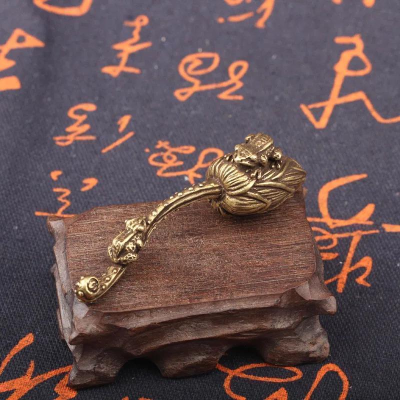 Retro Bronze Mother And Child FrogLotus Zen Ornaments Pure Copper Animal Miniature Tea Pet Home Decoration Accessories