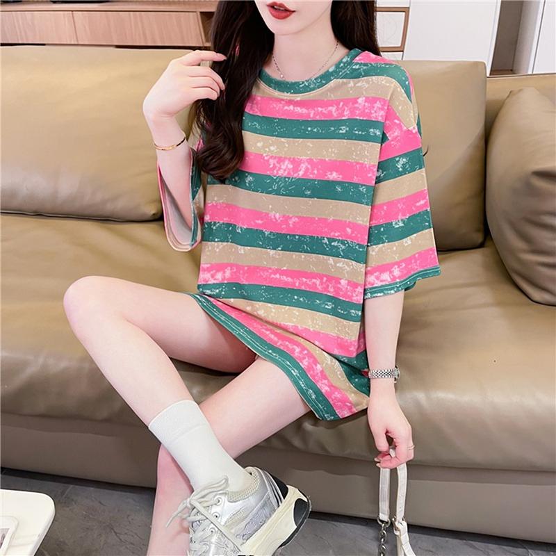 Летняя контрастная радужная полосатая футболка Модные женские футболки большого размера с рисунком Длинные футболки Y2k Топы Harajuku хип-хоп Уличная одежда