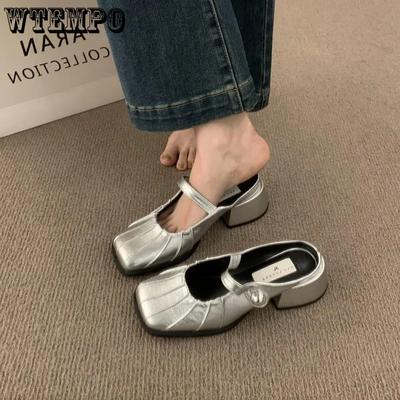 Элегантные однотонные слипоны во французском стиле с закрытым носком, одинарные туфли из искусственной кожи большого размера на низком толстом каблуке