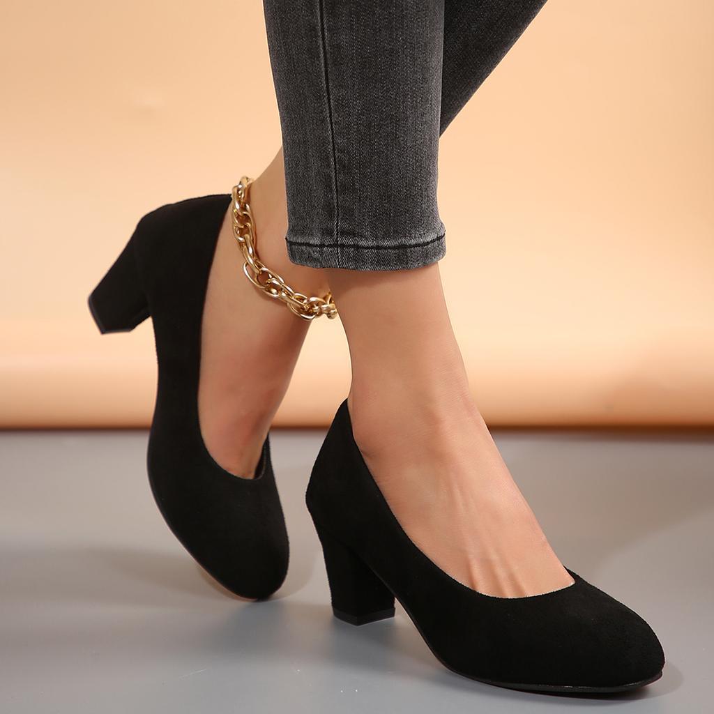 Spring and Autumn New Pointed Comfortable Banquet High Heels Women's Fashion Elegant Coarse Heels Casual Walking Single Shoes