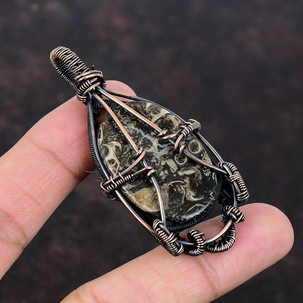 Turritella Agate Pendant Copper Wire Wrapped Pendant Gemstone Pendant Gift For Her Handmade Women Jewelry Wedding Gift Wrapped Stone Pendant