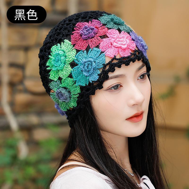 Японская весенне-летняя литературная и художественная красочная цветочная потайная шапка-мешок для женщин, милая модная шапка-бини, связанная вручную