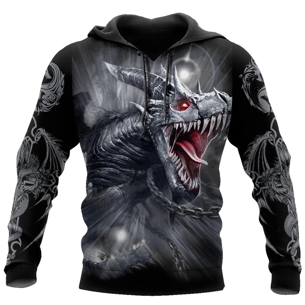 Autumn Winter Long Sleeve Tattoo Dragon 3D Printed Men Hooded Hoodies Sweatshirt Unisex Streetwear Pullover Casual Tracksuits