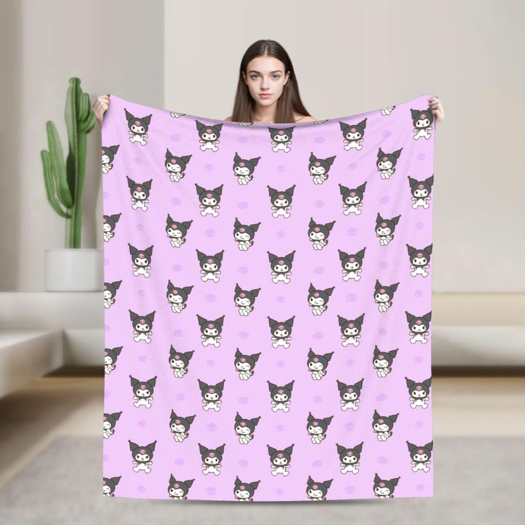 Фиолетовые пледы Kuromi Кавайный мультяшный шерстяной Потрясающие дышащие пледы для покрывала Осень/Зима