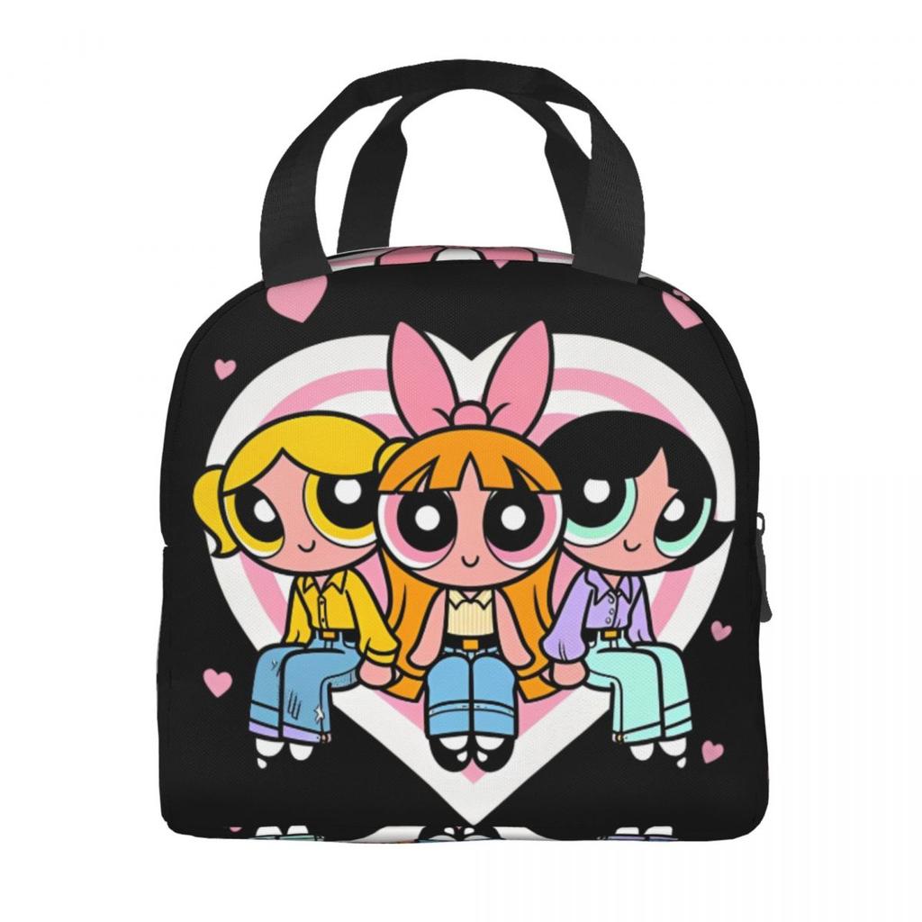 P-PowerPuffs Cartoon Accessories Insulated Lunch Bags For Work Food Storage Bag Portable Cooler Thermal Bento Box