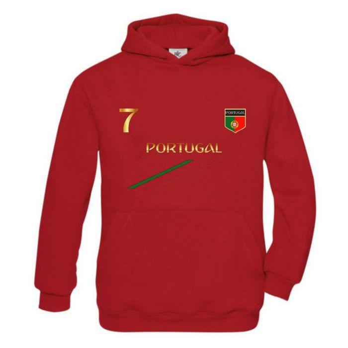 Sweat à capuche - Portugal - Rouge - Taille 3 à 14 ans - Impression chiffre 7 - Élasthanne 1x1