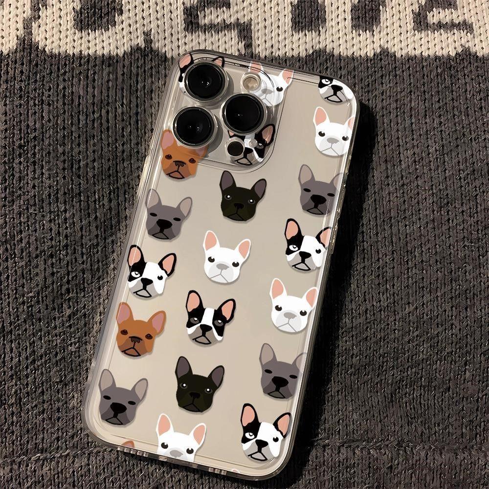 Cute French Bulldog Dog Face Pattern Design Protective Cover for iPhone 17 16 15 14 13 12 11 16E Series Pro Max Plus
