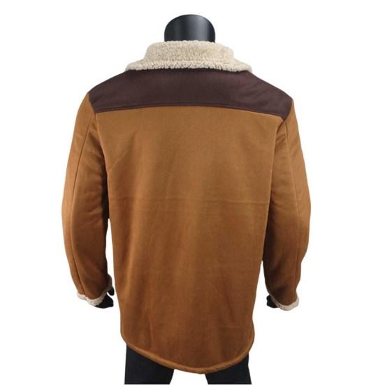 Men Jacket Large Plush Lapel Long Sleeve Vintage Suede Jacket with Pockets Zipper Up Mid-length Motorcycle Coat