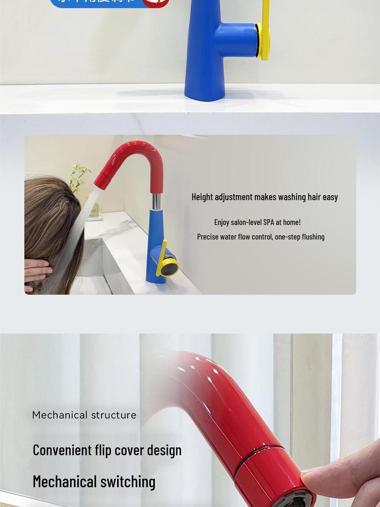 Ванная раковина в немецком стиле с дофаминовым смесителем: Цельномедный, Горячий/Холодный, Вращающийся Выдвижной Настольный Умывальник.