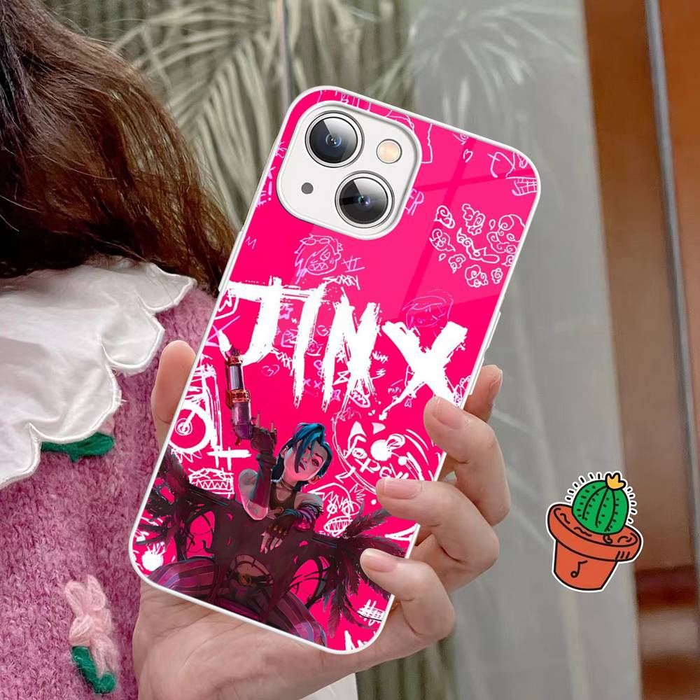 Чехол для телефона с персонажем Джинкс из мультфильма Arcane для iPhone 15 13 12 Mini 11 Pro XS Max X XR 14 Plus, Чехол из закаленного стекла