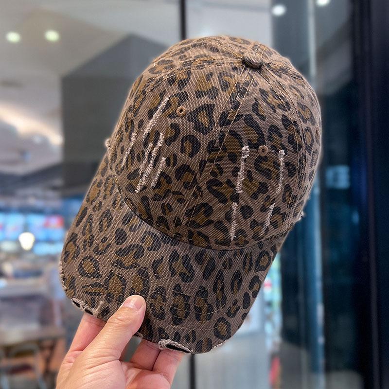 Vintage Leopard Print Baseball Cap for Women, Spring, Summer, Autumn Sun Protection Hat, Distressed and Ripped Duckbill Cap, Trendy