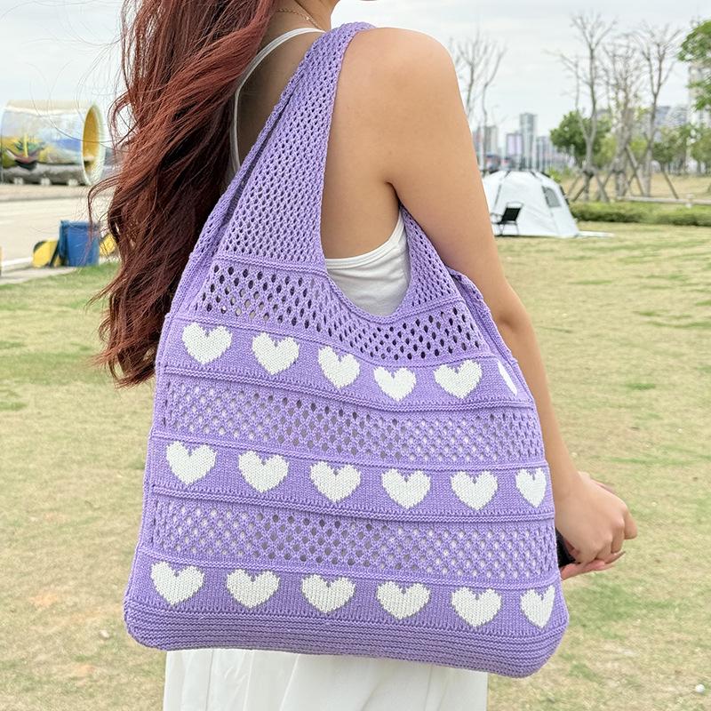 Heart-Shaped Knit Bag: Casual Minimalist Shoulder Tote for Women