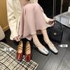 Silver Mary Jane Shoes Women's 2025 Summer New Square Head Flat Heel Low-top Flat Shoes Light Mouth Bright Leather Square Head Mary Jane