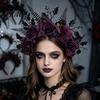 Винтажная Корона из Роз для Фестивалей Хэллоуина Повязка на Голову, Цветочные Листья Обручи для Волос Ленты, Аксессуары для Костюма Взрослые Готическая Головная Повязка Косплей Вечеринка