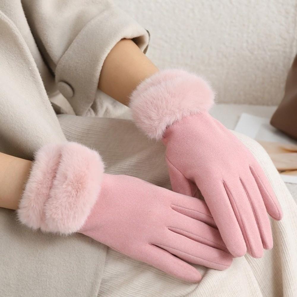 Thick Warm Touchscreen Gloves Suede Material Windproof Gloves Furry Cuff Gloves Winter Activities