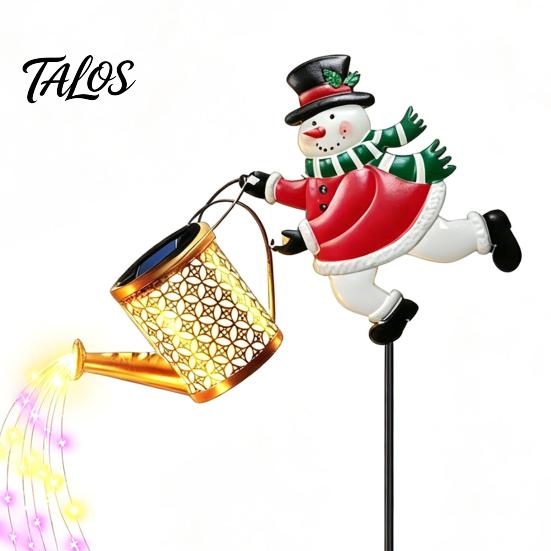 Solar Powered Pathway Decor Snowman Garden Stake Light, Waterproof Watering Can Lamp with Multi Colored Lawn Warm/Colorful Light for Outdoor