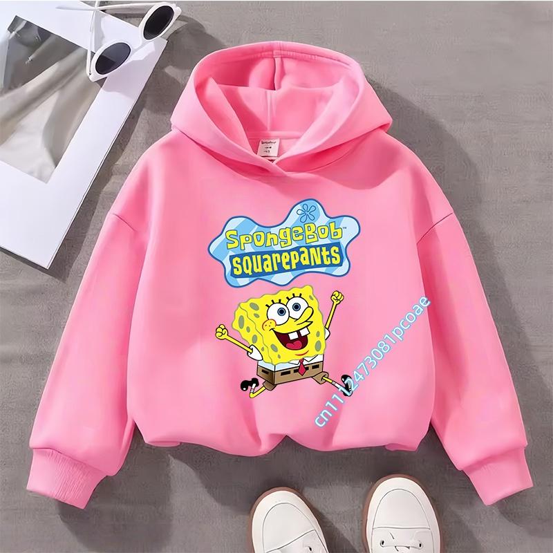 2026 Boy's sports shirt, SpongeBob girl's casual top, children's hooded shirt, long-sleeved cartoon print for autumn and winter