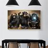 Solid Wood Frame Big Size Poster Canvas Painting Animal Wall Art Dark Three Funny Monkey Posters and Prints Picture for Living Room Home Decor