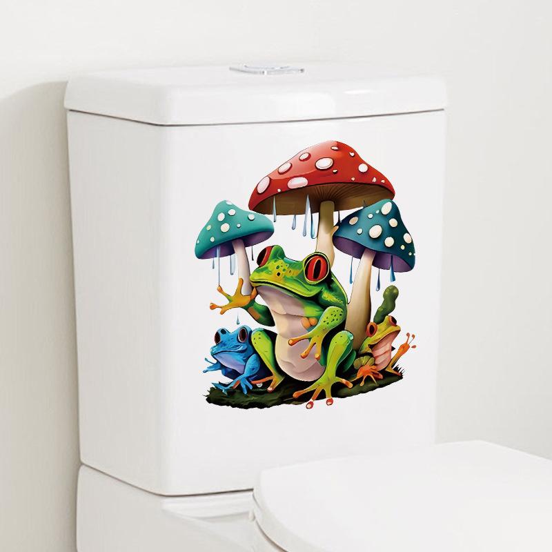 Cartoon Frog Stickers Waterproof Self Adhesive Toilet Decoration Anime Magic Mushroom Vinyl Tank Stickers for Bathroom Home