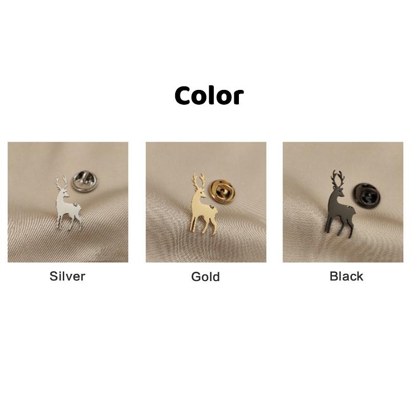 Classic Sika Deer Brooch for Men Stainless Steel Collar Pin for Everyday Use