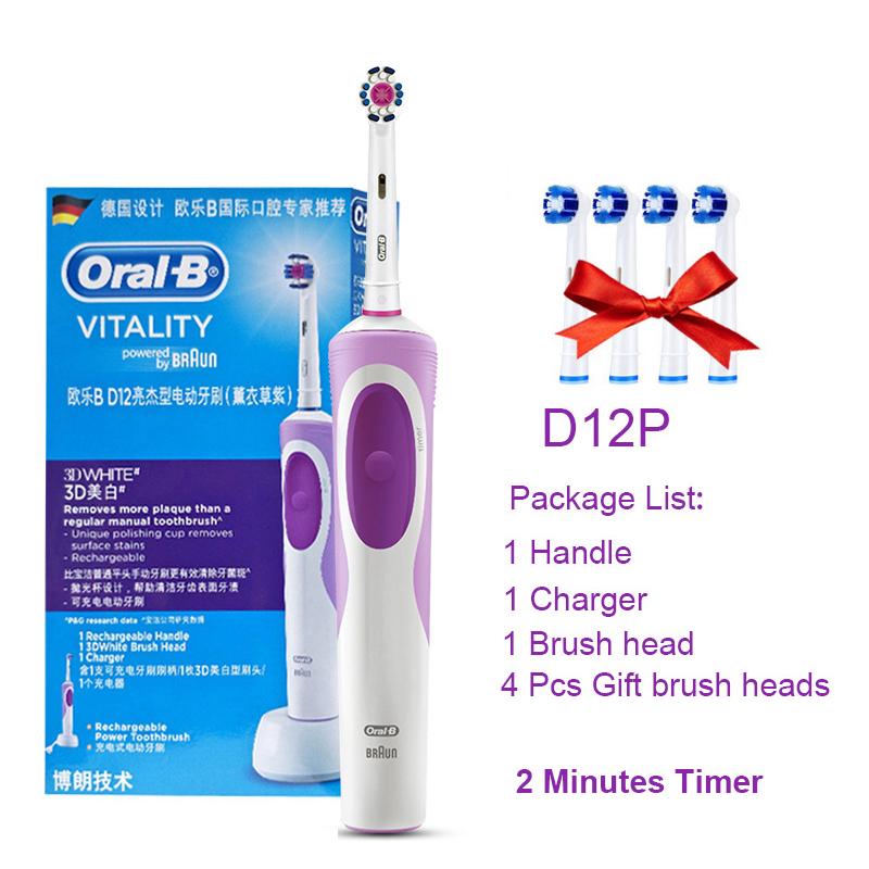 Oral B Dual Clean Electric Toothbrush Rotation Vibration Type Rechargeable Oral B Tooth Brush with 4 Brush Heads
