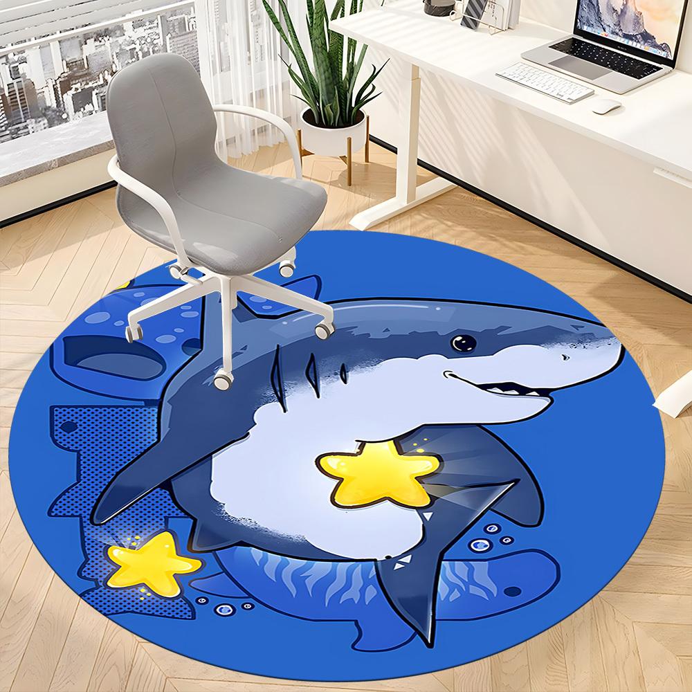 1PC Shark Starfish Office Round Area Rug, Mat Suitable For Office, Under Office Chairs Bedroom Living Room Home Decor, Room Deco
