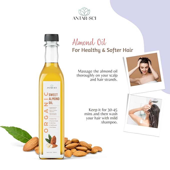 Pure Cold Pressed Sweet Almond Oil for Body, Skin and Hair | Natural Almond Oil | 250 Ml