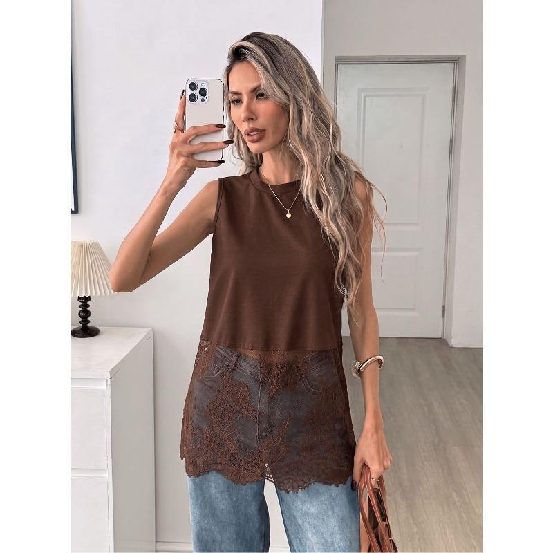 DICIFY Women's Fashion Sleeveless O-Neck Casual Blouses & Shirts