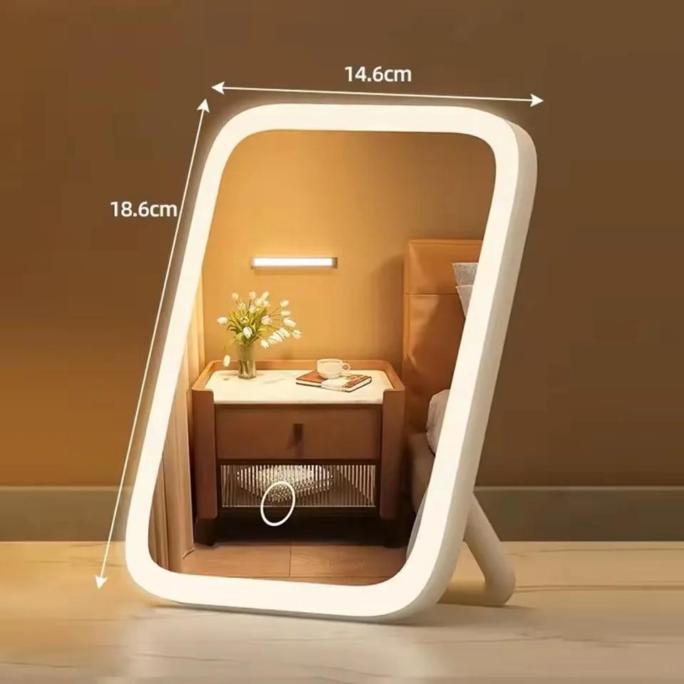 Светодиодное зеркало для макияжа, 3 цвета подсветки, вращение на 360°, сенсорное управление, питание от USB, настольное зеркало для спальни, ванной комнаты, путешествий