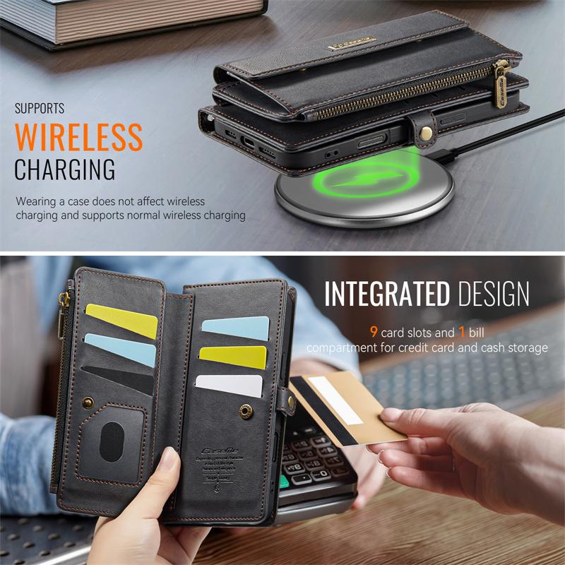 CaseMe Кожаный чехол-книжка для телефона для iPhone 17 Pro Max Air 16 Plus 16E 15 14 13 Mini 12 11 X XS XR SE 2022 8 с длинным шнурком, кошелек на молнии, обложка для нескольких карт