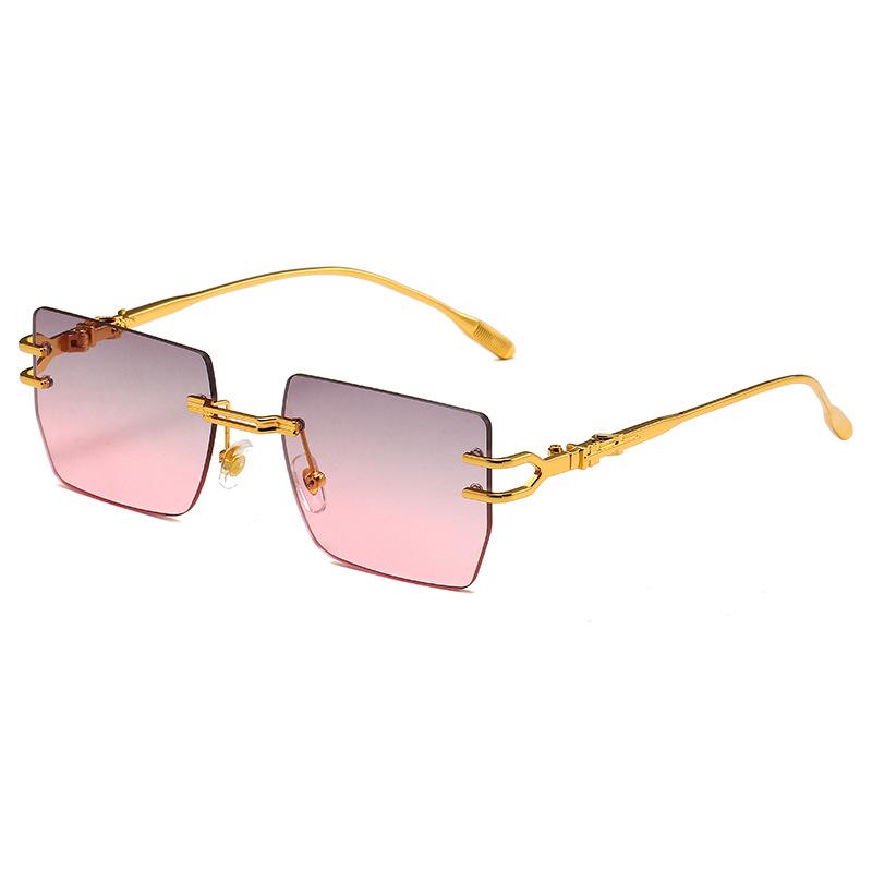 European and American new square frameless sunglasses, personalized trimmed fashion versatile beat sunglasses women