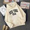 NEW YORK USA Женская толстовка с капюшоном уличная повседневная свободная толстовка осенняя флисовая с капюшоном хип-хоп O-образным вырезом женская одежда