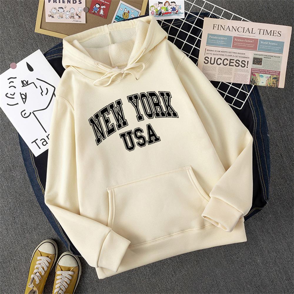 NEW YORK USA Женская толстовка с капюшоном уличная повседневная свободная толстовка осенняя флисовая с капюшоном хип-хоп O-образным вырезом женская одежда