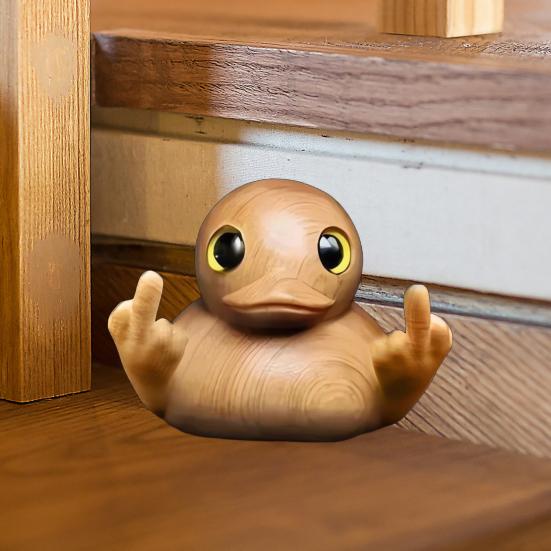 Деревянная фигурка утки со средним пальцем, маленькая желтая статуэтка утки, скульптура, ручная работа, модель животного, украшение для домашнего офиса, рабочего стола, орнамент