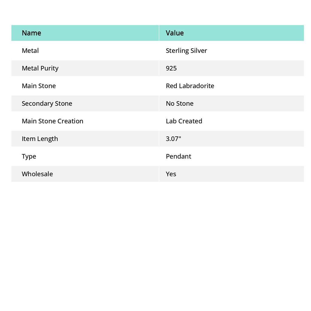 Красный Лабрадорит Драгоценный камень Ручной работы 925 Стерлинговое серебро Ювелирная подвеска 3.07" Z6o48