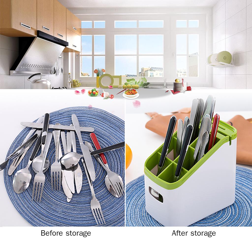 Plastic Cutlery Storage Organizer with Knife Sharper Caddy Tote Bin for Kitchen Cabinet or Pantry Holds Forks Knives Spoons Napkins Indoor or Outdoor