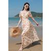 Sancai Plus Size French Square Neck Floral Chiffon Dress