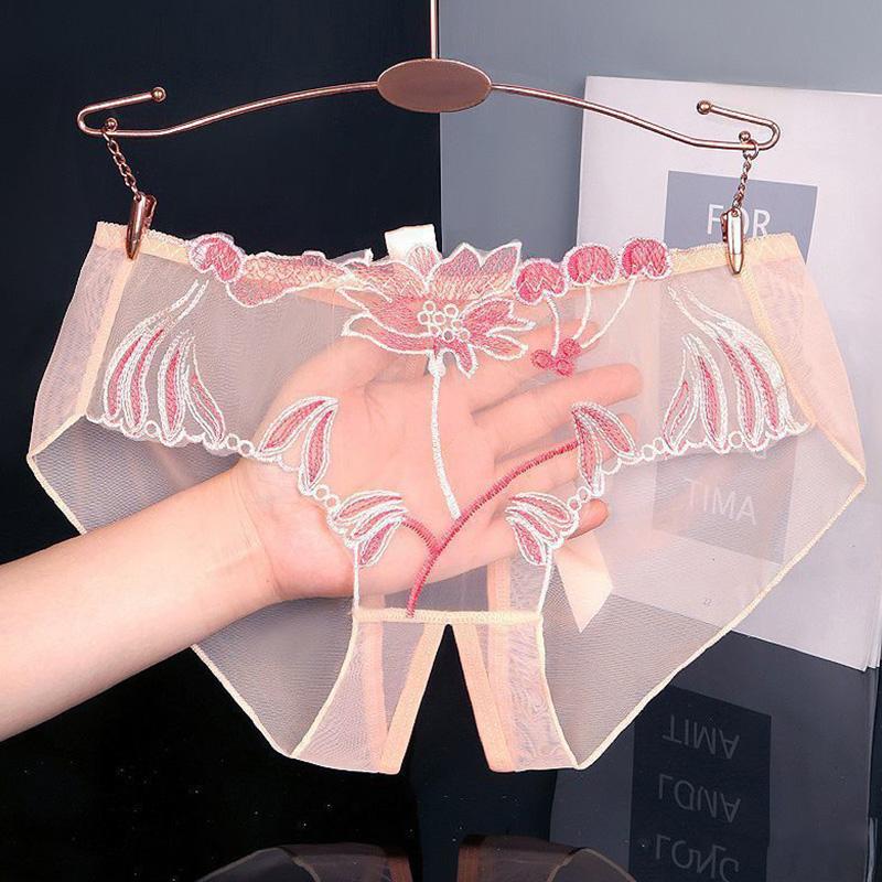 Women Sexy Panties Exotic Open Crotch Panty Thong Lingerie Female Briefs Lace Transparent Crotchless G String Underwear Intimate